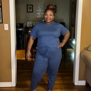 Blue Crop Top and Pants Set